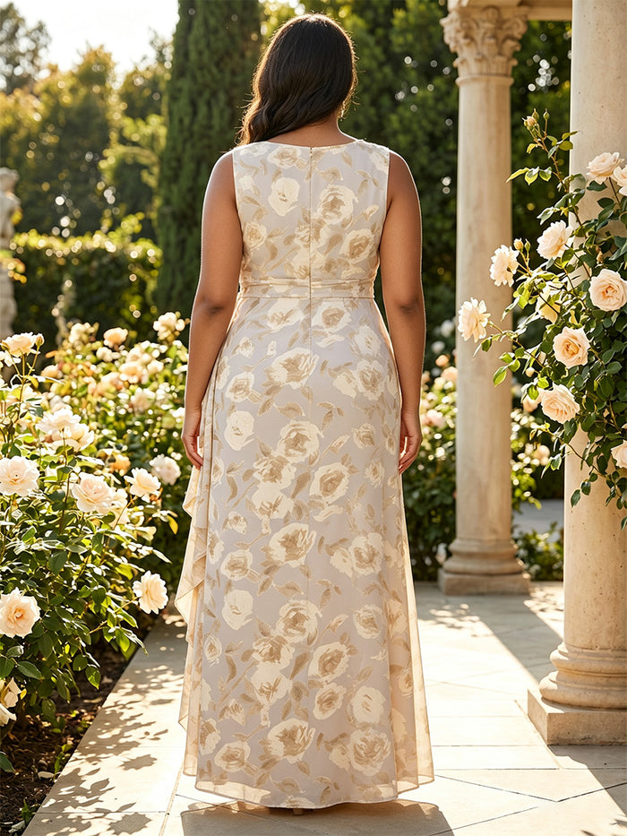 Chiffon Sheath Crew Neck Plus Size Mother of the Bride Dresses with Floral Print