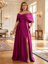 Satin A-Line Off Shoulder Plus Size Mother of the Bride Dresses with Side Slit