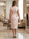 Jacquard Sheath Crew Neck Pleated Plus Size Mother of the Bride Dresses
