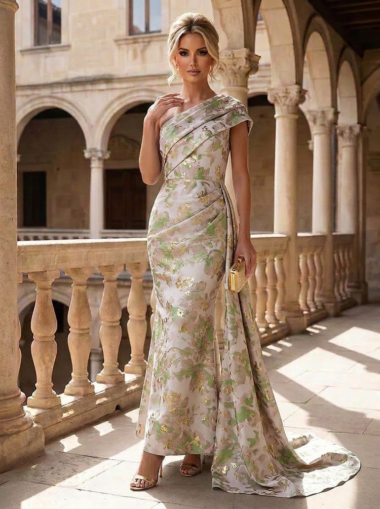 Jacquard Mermaid One Shoulder Mother of the Bride Dresses with Train