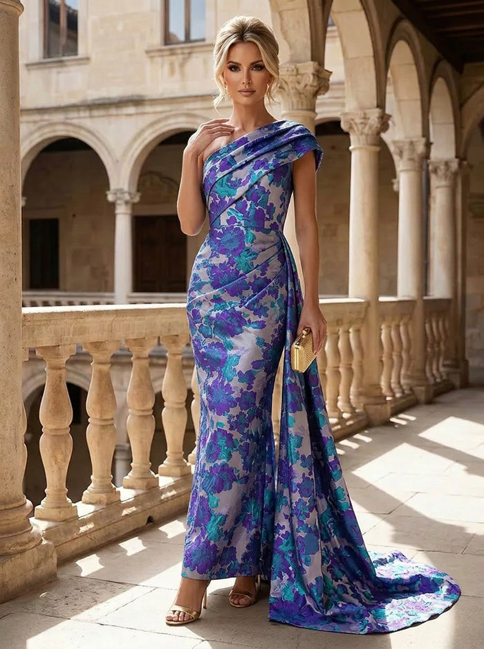Jacquard Mermaid One Shoulder Mother of the Bride Dresses with Train