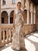Jacquard Mermaid Crew Neck Mother of the Bride Dresses with 3D Flower