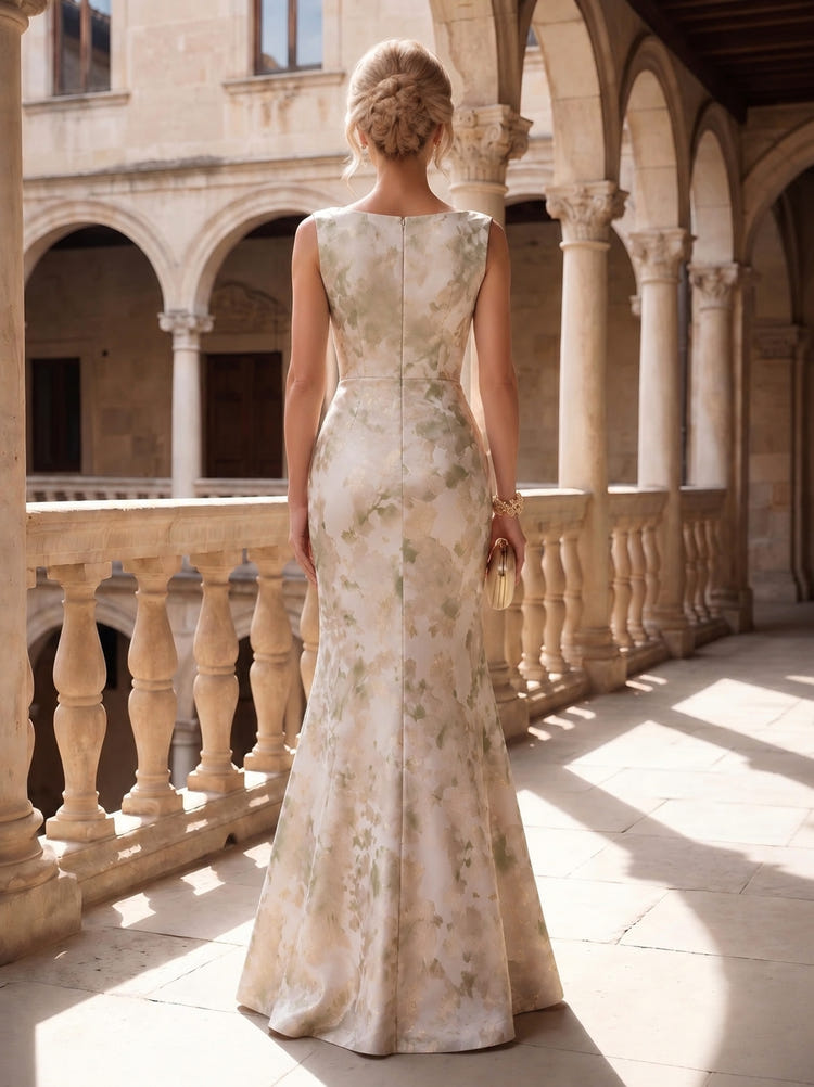 Jacquard Mermaid Crew Neck Mother of the Bride Dresses with 3D Flower