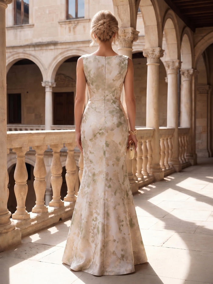 Jacquard Mermaid Crew Neck Mother of the Bride Dresses with 3D Flower