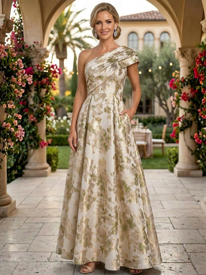 Jacquard A-Line One Shoulder Mother of the Bride Dresses