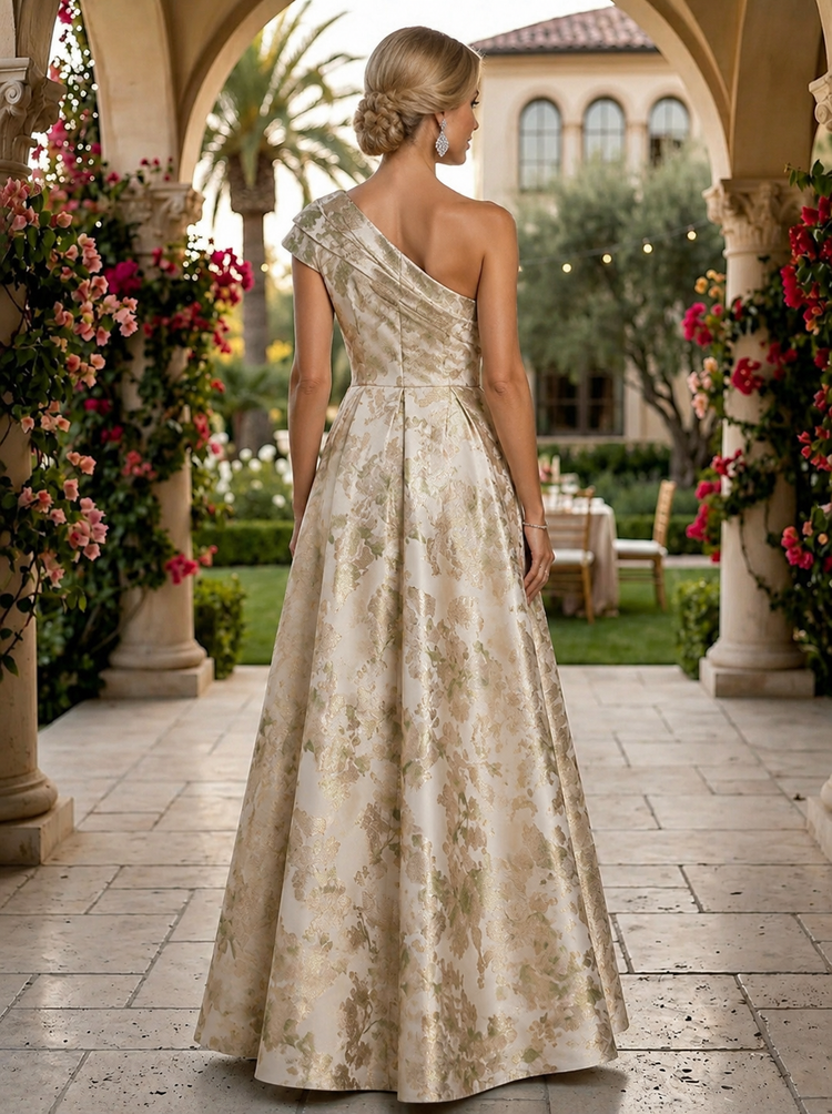 Jacquard A-Line One Shoulder Mother of the Bride Dresses