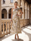 Jacquard A-Line One Shoulder Pleated Mother of the Bride Dresses