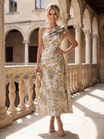 Jacquard A-Line One Shoulder Pleated Mother of the Bride Dresses