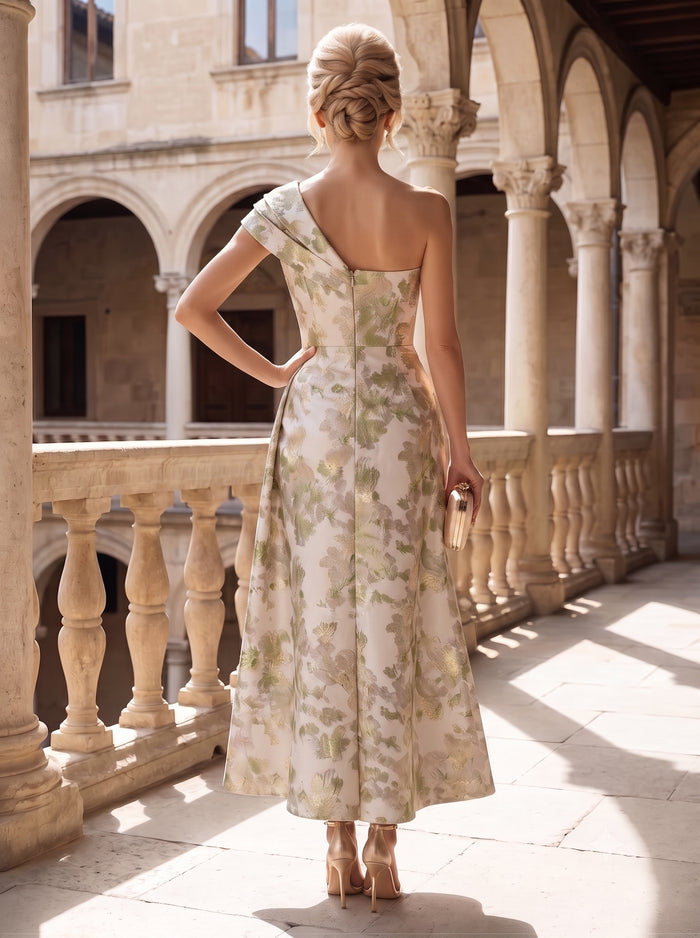 Jacquard A-Line One Shoulder Pleated Mother of the Bride Dresses