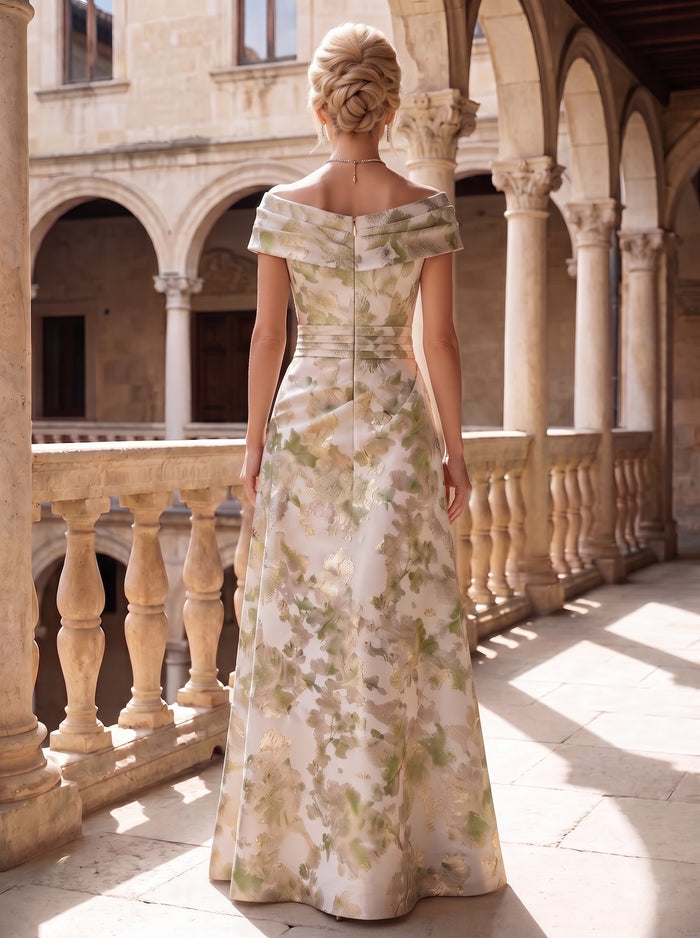 Jacquard A-Line Off Shoulder Pleated Mother of the Bride Dresses