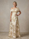 Jacquard A-Line One Shoulder Pleated Mother of the Bride Dresses
