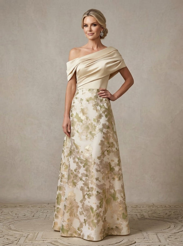 Jacquard A-Line One Shoulder Pleated Mother of the Bride Dresses