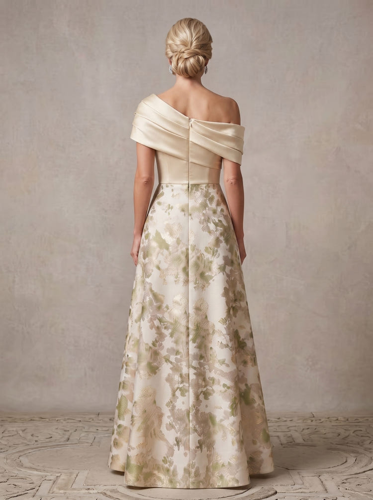 Jacquard A-Line One Shoulder Pleated Mother of the Bride Dresses