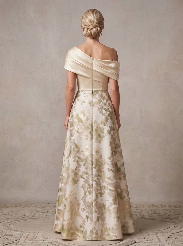 Jacquard A-Line One Shoulder Pleated Mother of the Bride Dresses