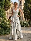 Jacquard A-Line V Neck Mother of the Bride Dresses with Ruffles