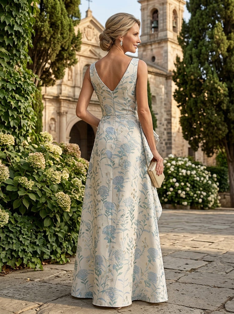 Jacquard A-Line V Neck Mother of the Bride Dresses with Ruffles