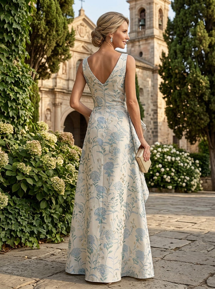 Jacquard A-Line V Neck Mother of the Bride Dresses with Ruffles