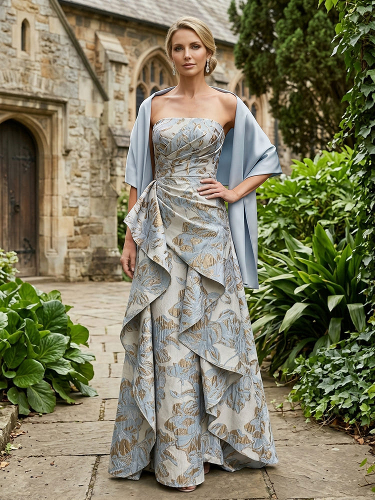 Jacquard A-Line Strapless Mother of the Bride Dresses with Shawl