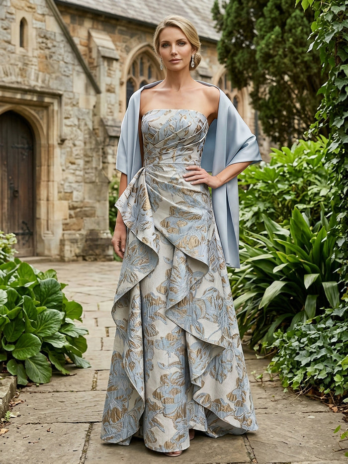 Jacquard A-Line Strapless Mother of the Bride Dresses with Shawl