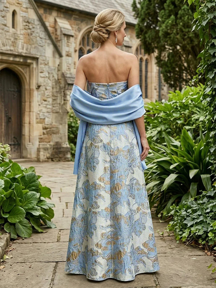 Jacquard A-Line Strapless Mother of the Bride Dresses with Shawl