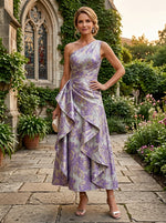 Jacquard A-Line One Shoulder Mother of the Bride Dresses with Ruffles