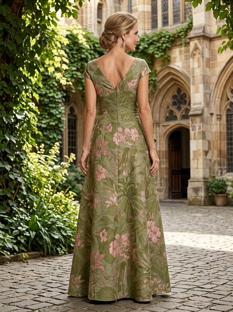 Jacquard A-Line V Neck Mother of the Bride Dresses with Ruffles