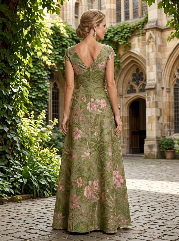 Jacquard A-Line V Neck Mother of the Bride Dresses with Ruffles