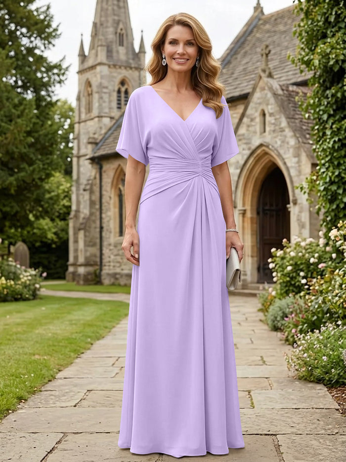 Chiffon A-Line V Neck Pleated Mother of the Bride Dresses