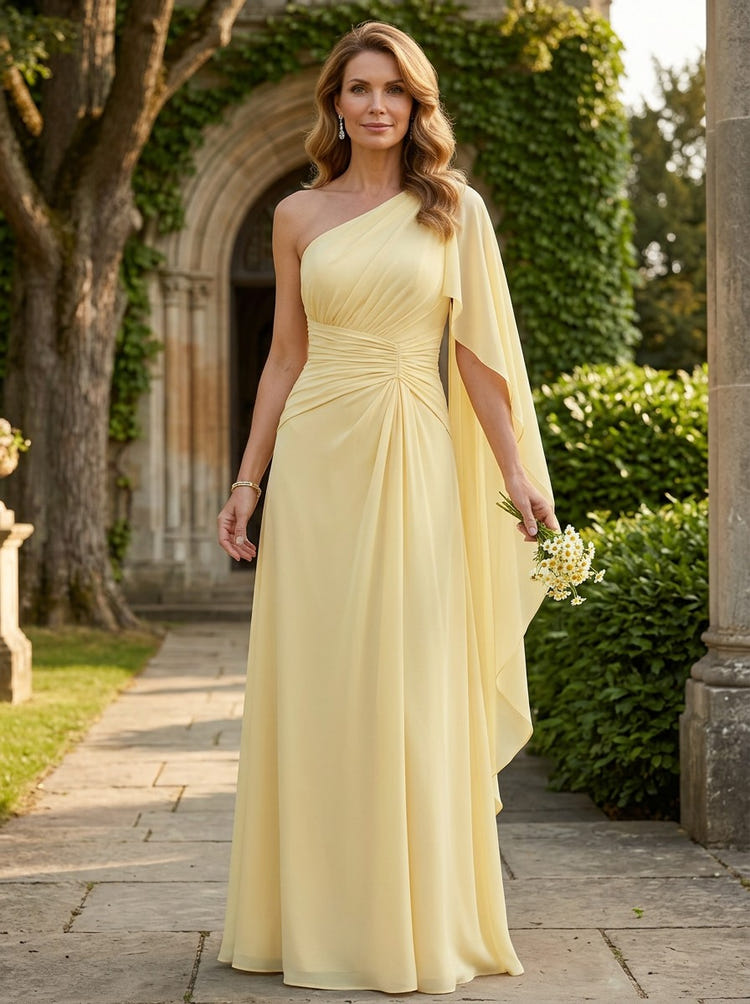 Chiffon A-Line One Shoulder Pleated Mother of the Bride Dresses