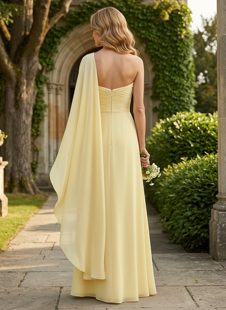 Chiffon A-Line One Shoulder Pleated Mother of the Bride Dresses