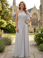 Chiffon A-Line One Shoulder Pleated Mother of the Bride Dresses