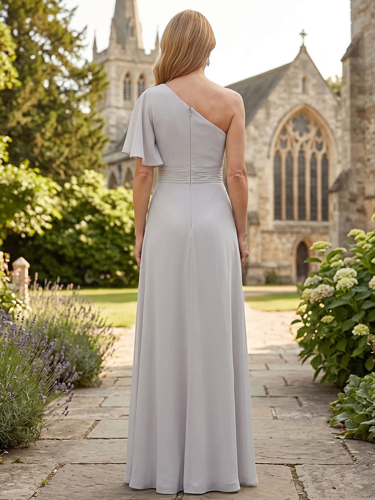 Chiffon A-Line One Shoulder Pleated Mother of the Bride Dresses