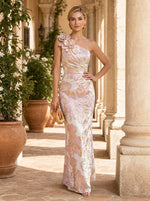 Jacquard Mermaid One Shoulder Mother of the Bride Dresses with 3D Flowers