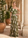 Satin A-Line One Shoulder Floral Print Mother of the Bride Dresses