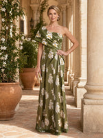 Satin A-Line One Shoulder Floral Print Mother of the Bride Dresses