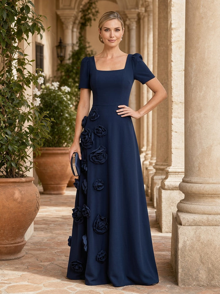 Jersey A-Line Square Neck Mother of the Bride Dresses with 3D Flowers