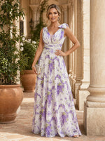 Chiffon A-Line V Neck Floral Print Mother of the Bride Dresses