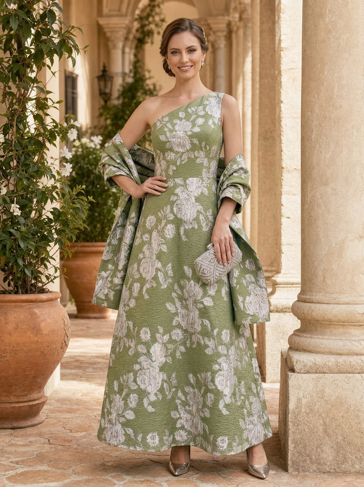 Jacquard A-Line One Shoulder Mother of the Bride Dresses with Shawl