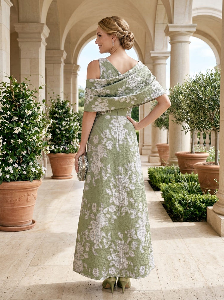 Jacquard A-Line One Shoulder Mother of the Bride Dresses with Shawl