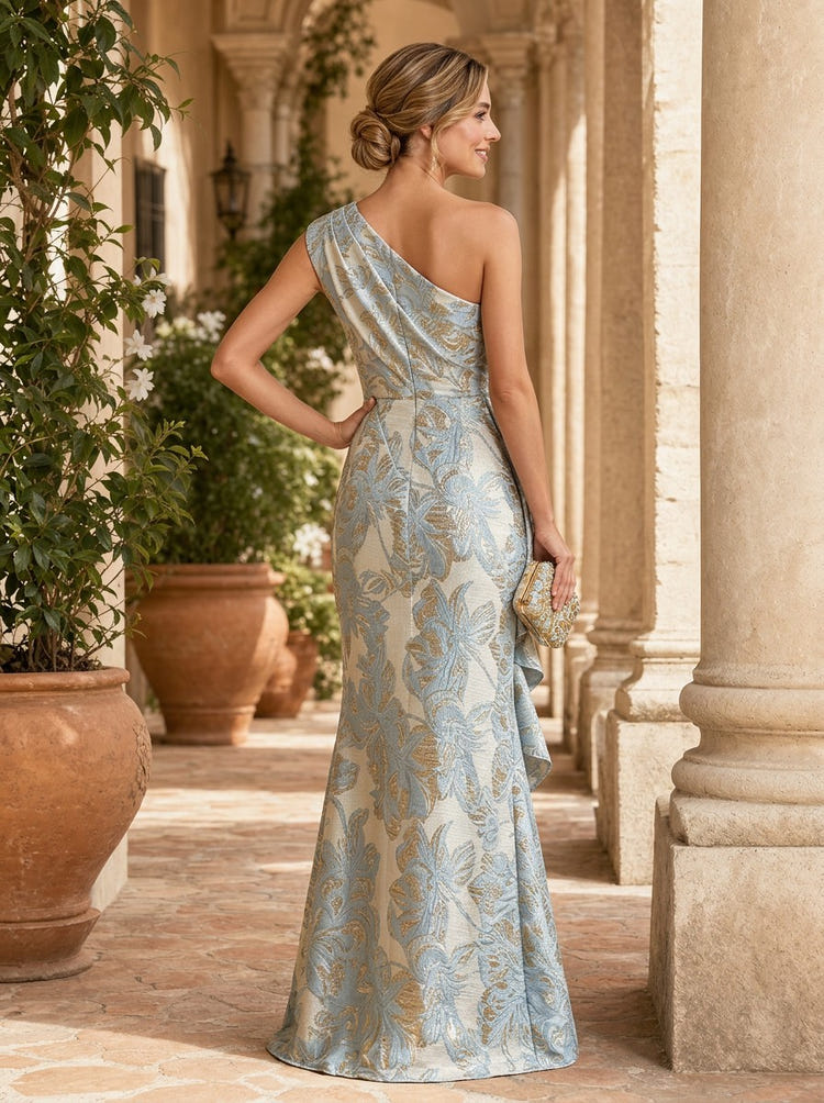 Jacquard Mermaid One Shoulder Mother of the Bride Dresses with Ruffles