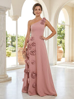 Jersey A-Line One Shoulder Mother of the Bride Dresses with 3D Flowers