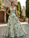 Satin A-Line V Neck Mother of the Bride Dresses with Floral Print
