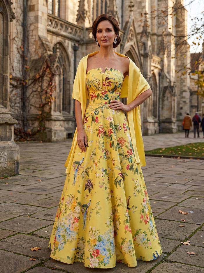 Satin A-Line Strapless Mother of the Bride Dresses with Shawl