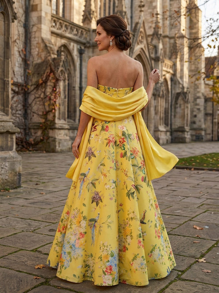 Satin A-Line Strapless Mother of the Bride Dresses with Shawl