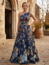 Satin A-Line One Shoulder Mother of the Bride Dresses with Floral Print