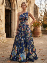Satin A-Line One Shoulder Mother of the Bride Dresses with Floral Print