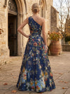 Satin A-Line One Shoulder Mother of the Bride Dresses with Floral Print