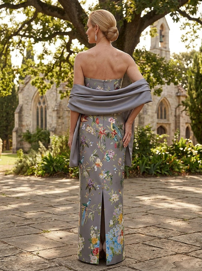 Satin Sheath Strapless Mother of the Bride Dresses with Shawl