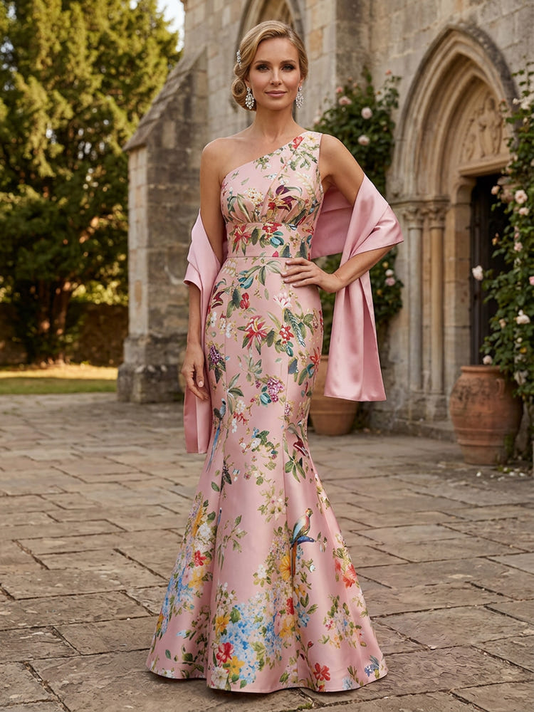 Satin Mermaid One Shoulder Mother of the Bride Dresses with Shawl