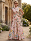 Satin A-Line Stand Colla Mother of the Bride Dresses with Floral Print